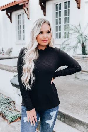 Rayne Ruffle Neck Top - Black