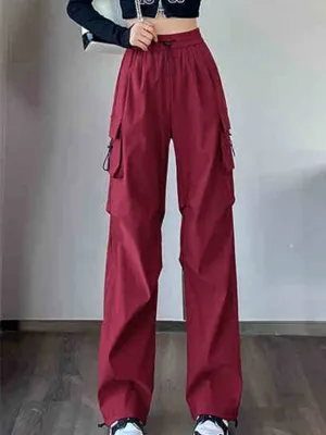 Red Elasticated Waistband Parachute Trousers