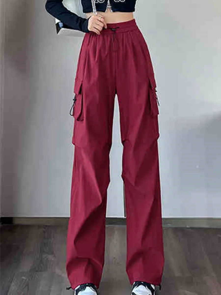 Red Elasticated Waistband Parachute Trousers