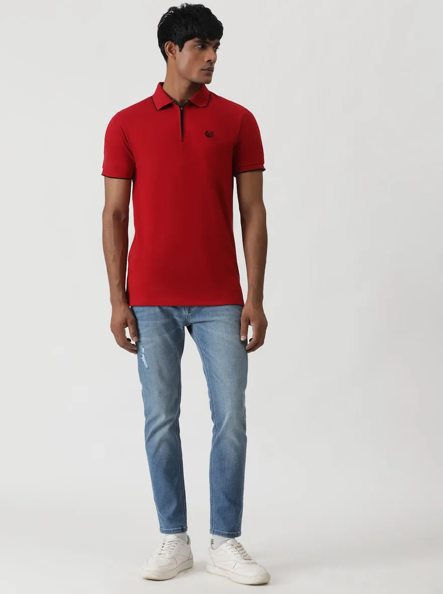 Red Solid Slim Fit Polo T-Shirt | Greenfibre