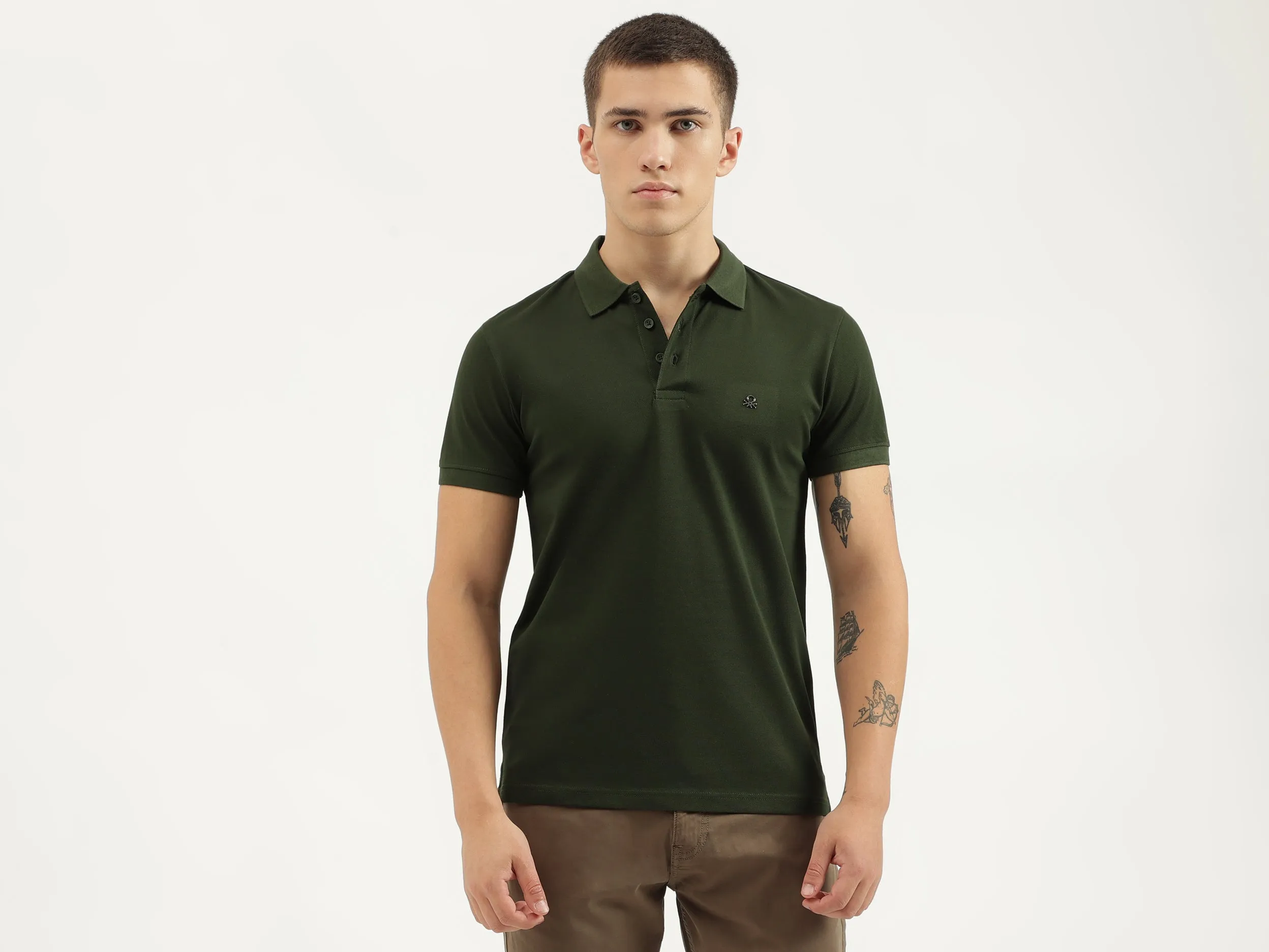 Regular Fit Polo Neck Solid T-shirts