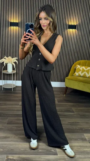 Rhiannon Brown Textured Waffle Trousers & Waistcoat Co Ord