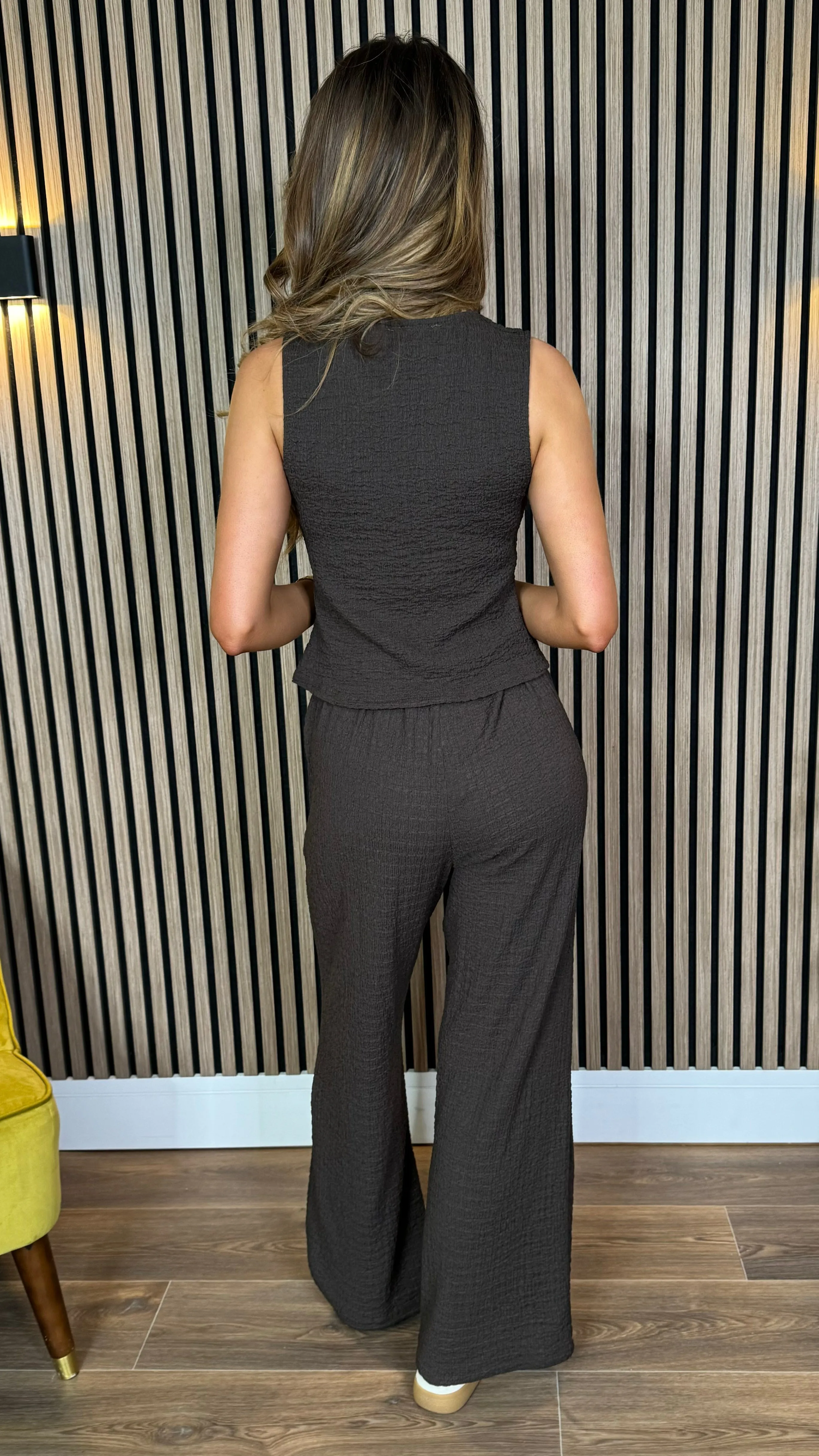 Rhiannon Brown Textured Waffle Trousers & Waistcoat Co Ord