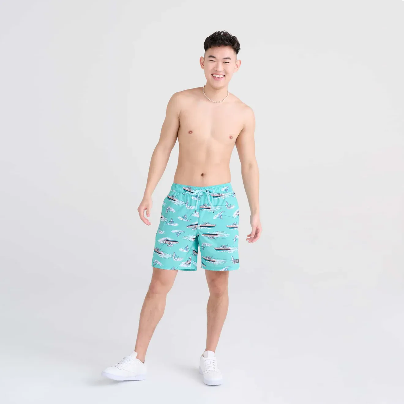 Saxx Mens Oh Buoy Stretch Volley 7" Swim Short - Sharkskin - Turquoise