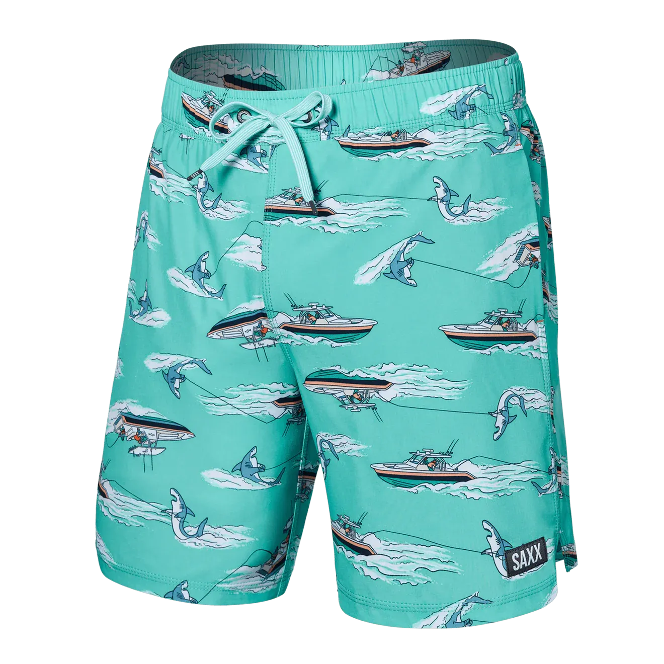 Saxx Mens Oh Buoy Stretch Volley 7" Swim Short - Sharkskin - Turquoise