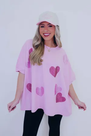 Shimmering Heart Patch Oversized  T-Shirt