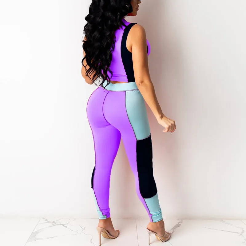 Sleeveless V-Neck Crop Top & Pants Set