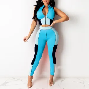 Sleeveless V-Neck Crop Top & Pants Set