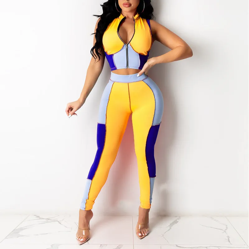 Sleeveless V-Neck Crop Top & Pants Set