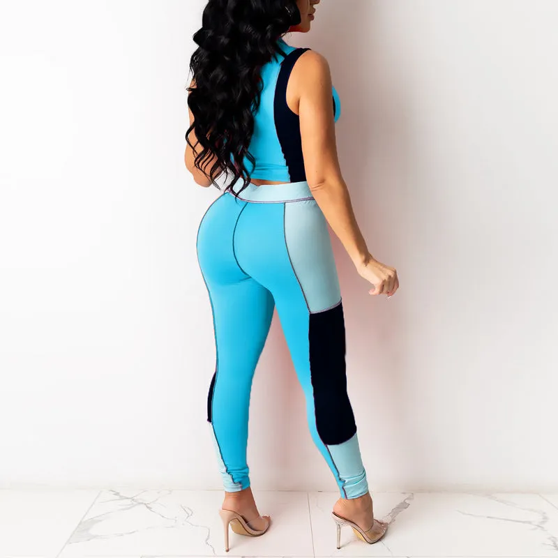 Sleeveless V-Neck Crop Top & Pants Set