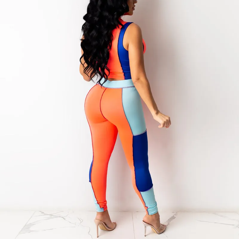 Sleeveless V-Neck Crop Top & Pants Set