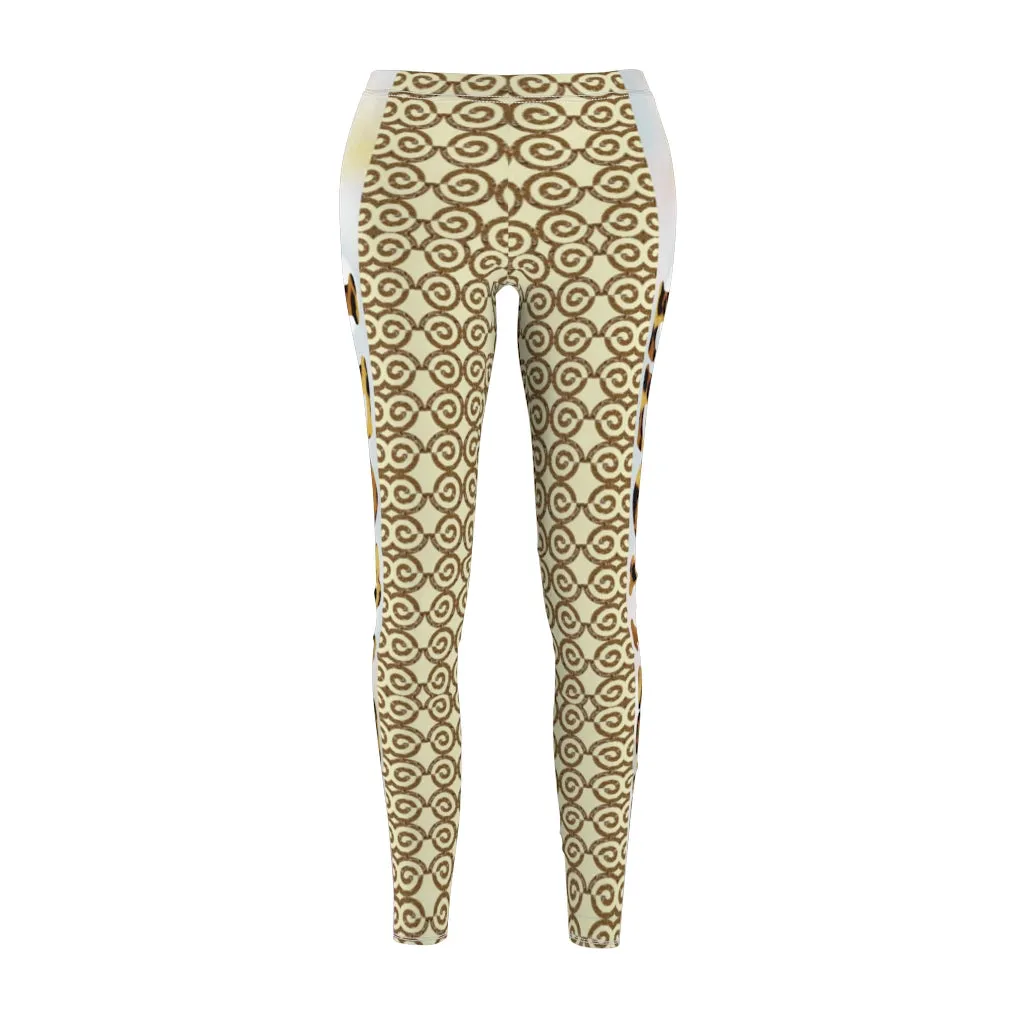 Spiral Cream & Brown Women's Casual Leggings With Leopard's custom at 20% discount