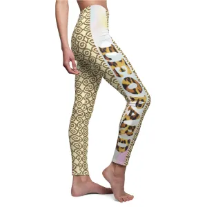 Spiral Cream & Brown Women's Casual Leggings With Leopard's custom at 20% discount