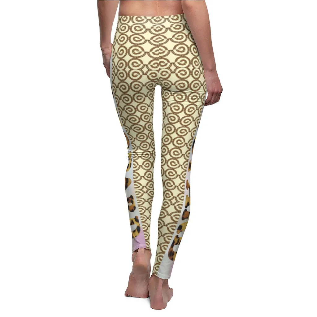 Spiral Cream & Brown Women's Casual Leggings With Leopard's custom at 20% discount