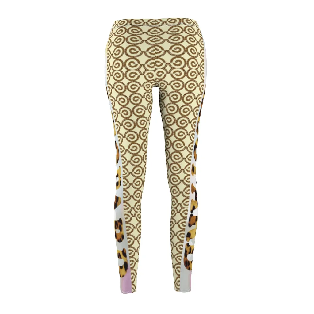Spiral Cream & Brown Women's Casual Leggings With Leopard's custom at 20% discount