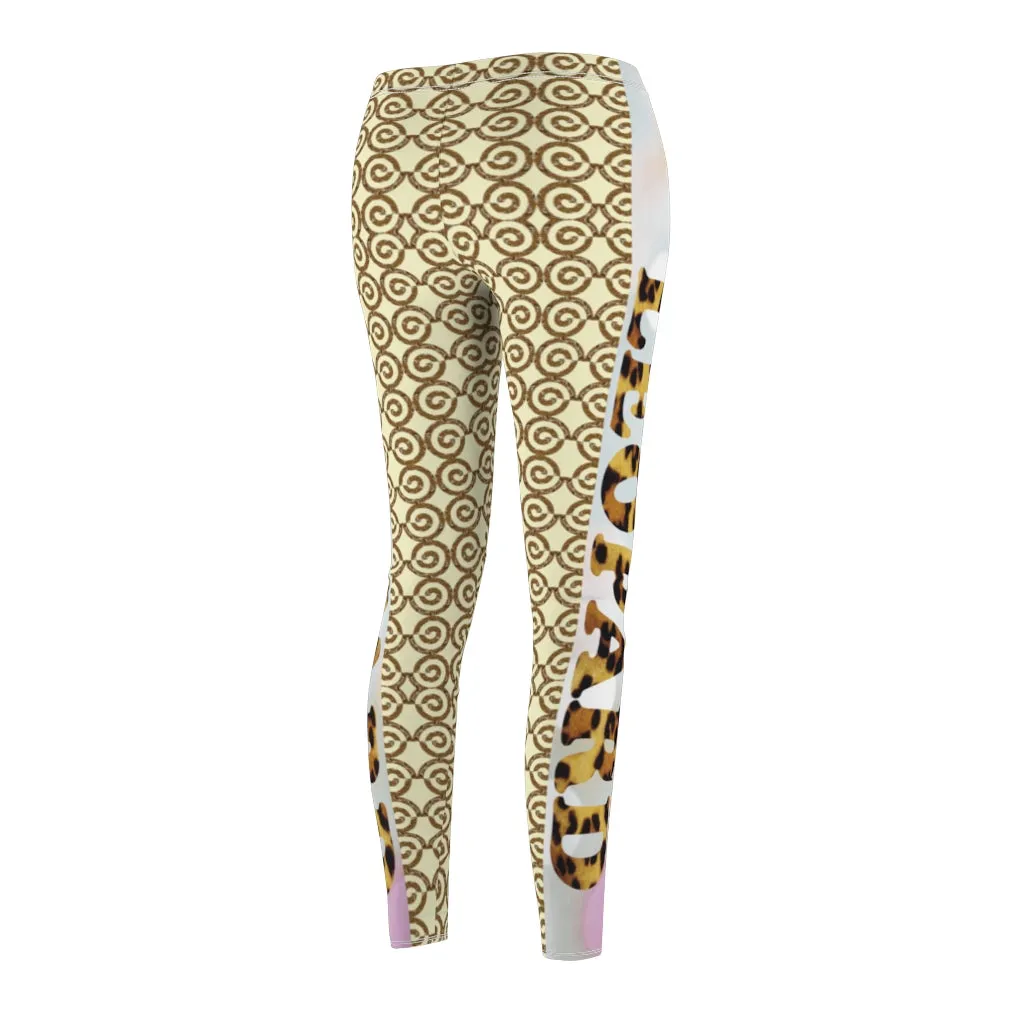 Spiral Cream & Brown Women's Casual Leggings With Leopard's custom at 20% discount