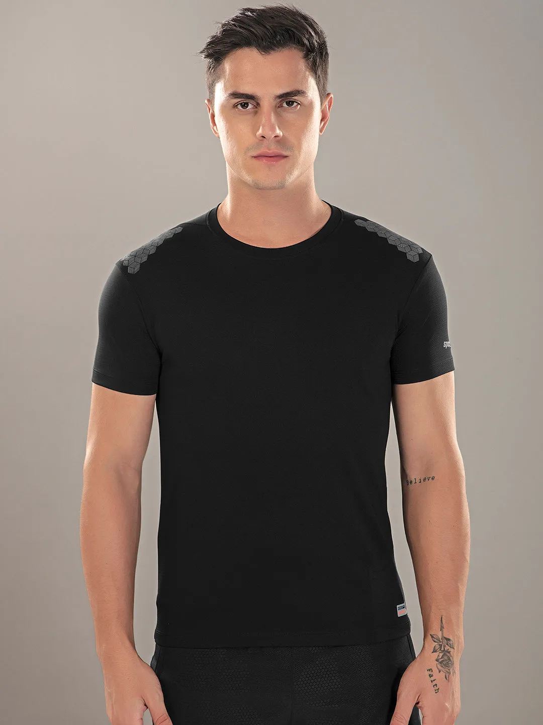 Sport Sun Active Round Neck Black T Shirt