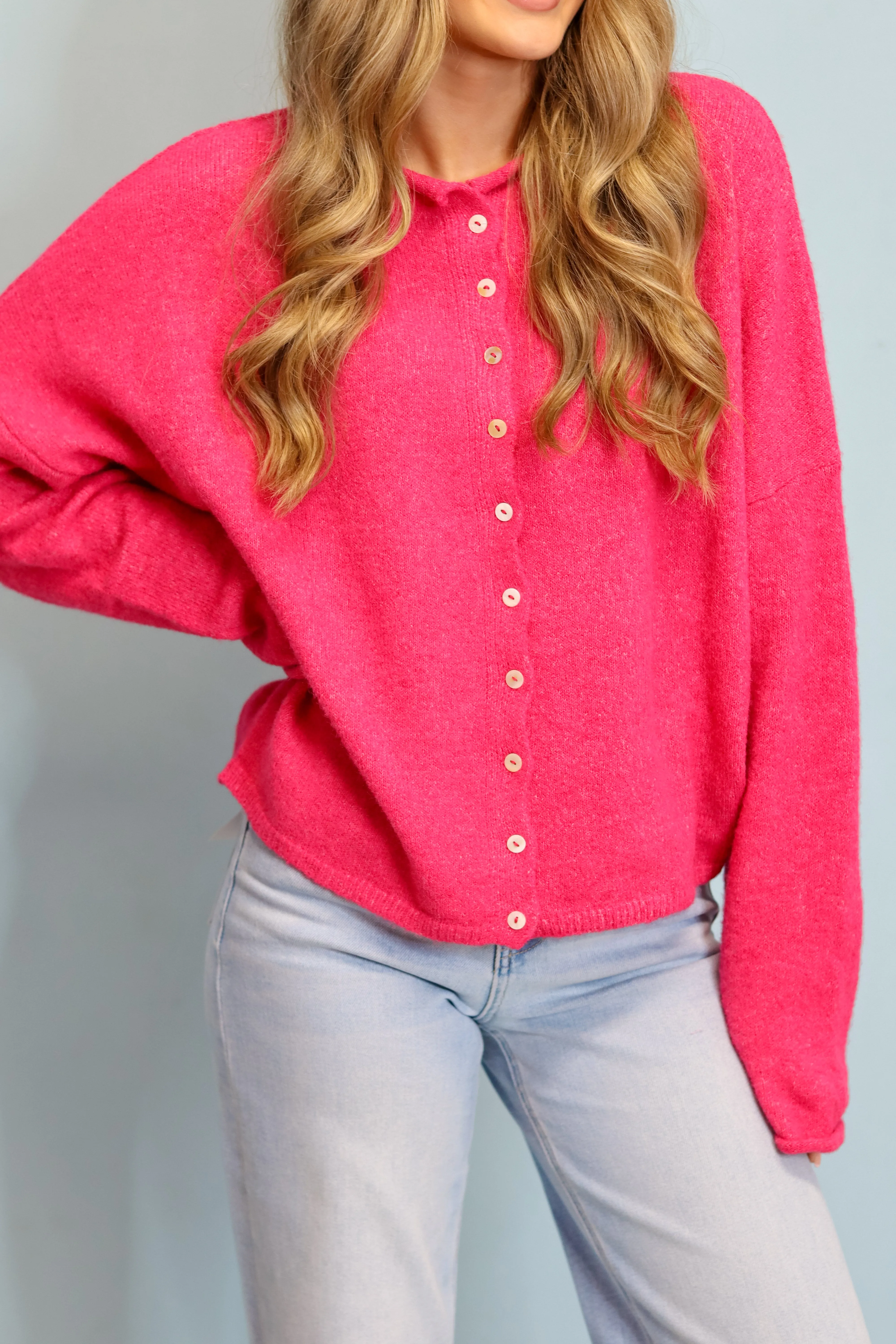 Stay Easy Cardigan - Fuchsia