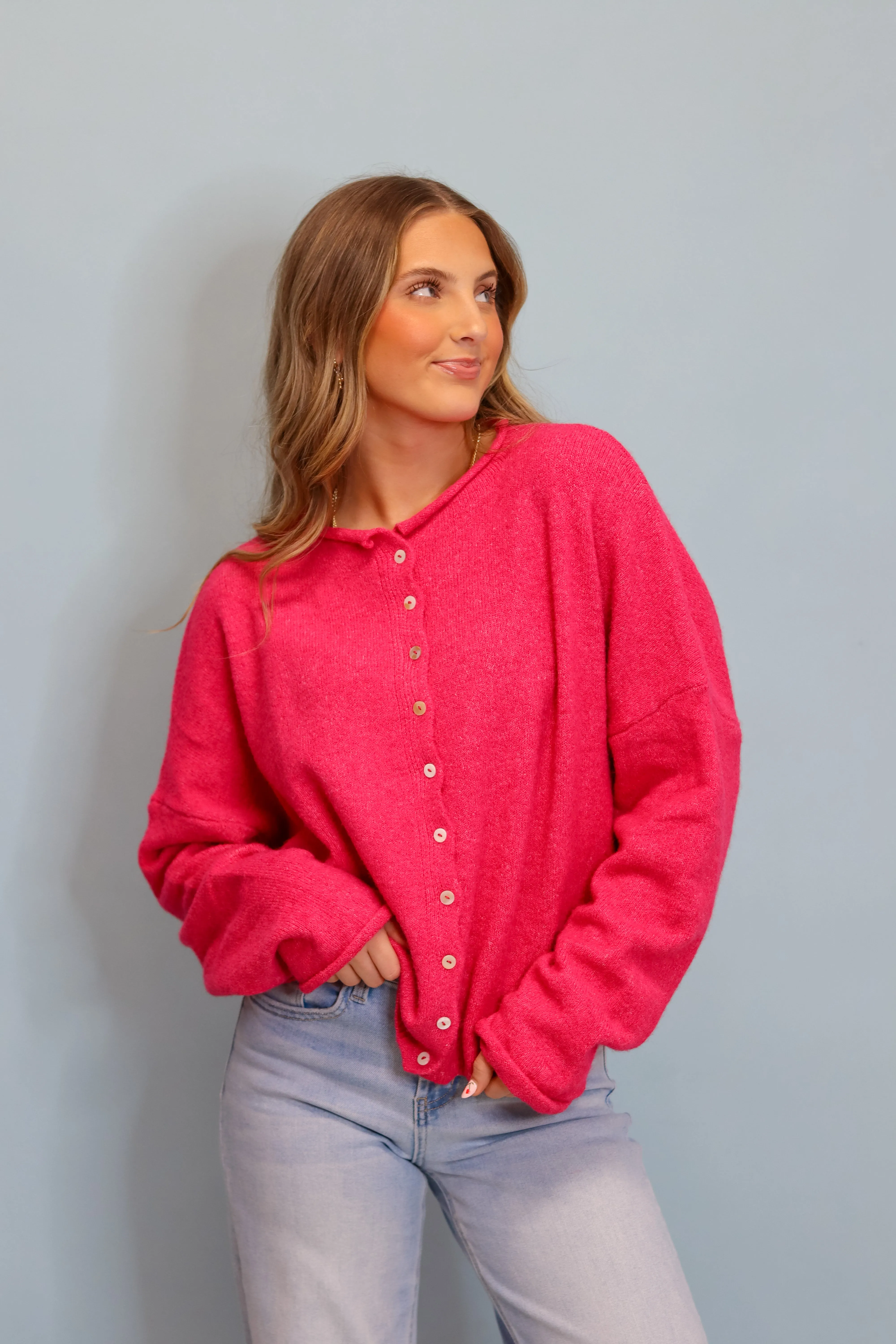 Stay Easy Cardigan - Fuchsia