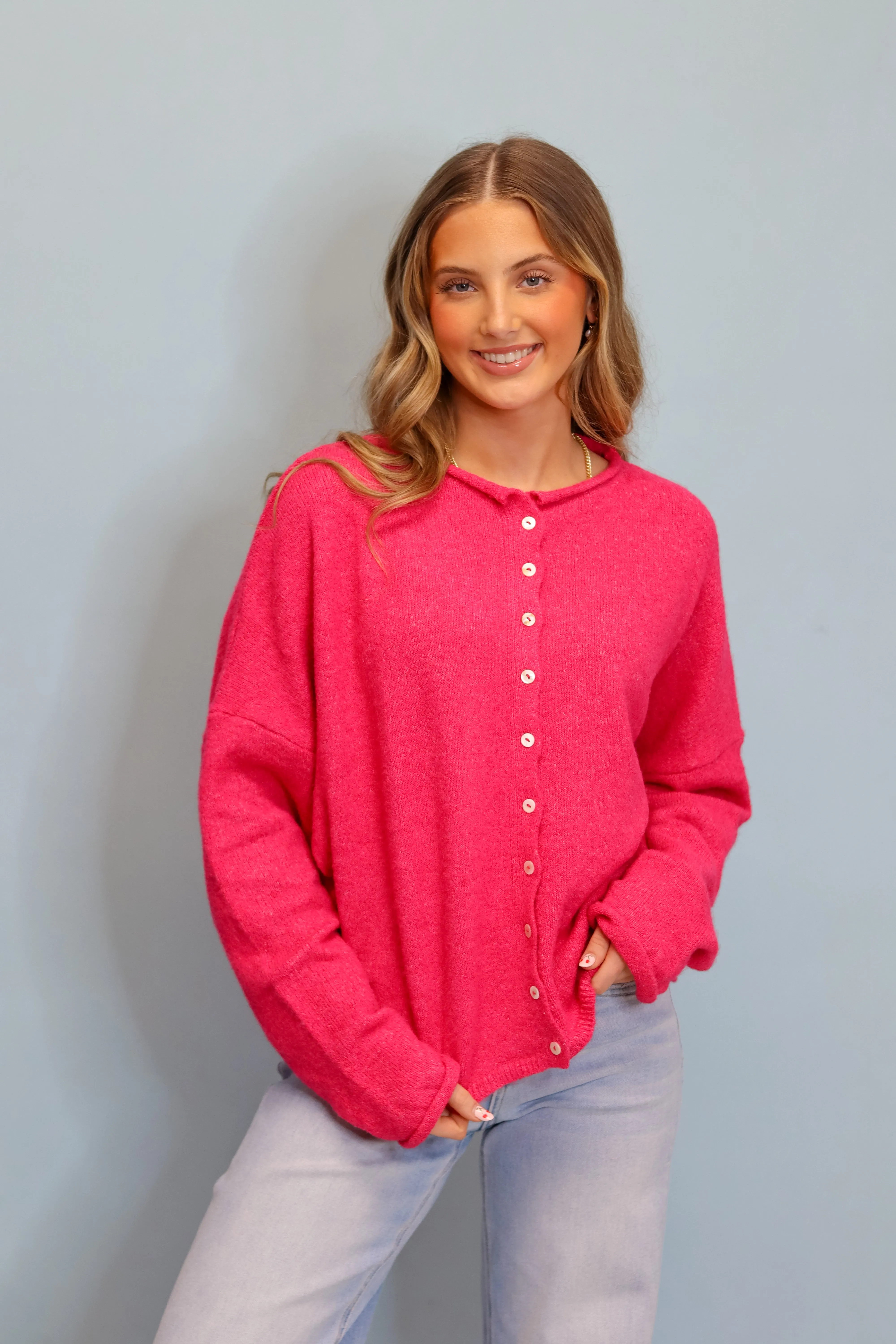 Stay Easy Cardigan - Fuchsia