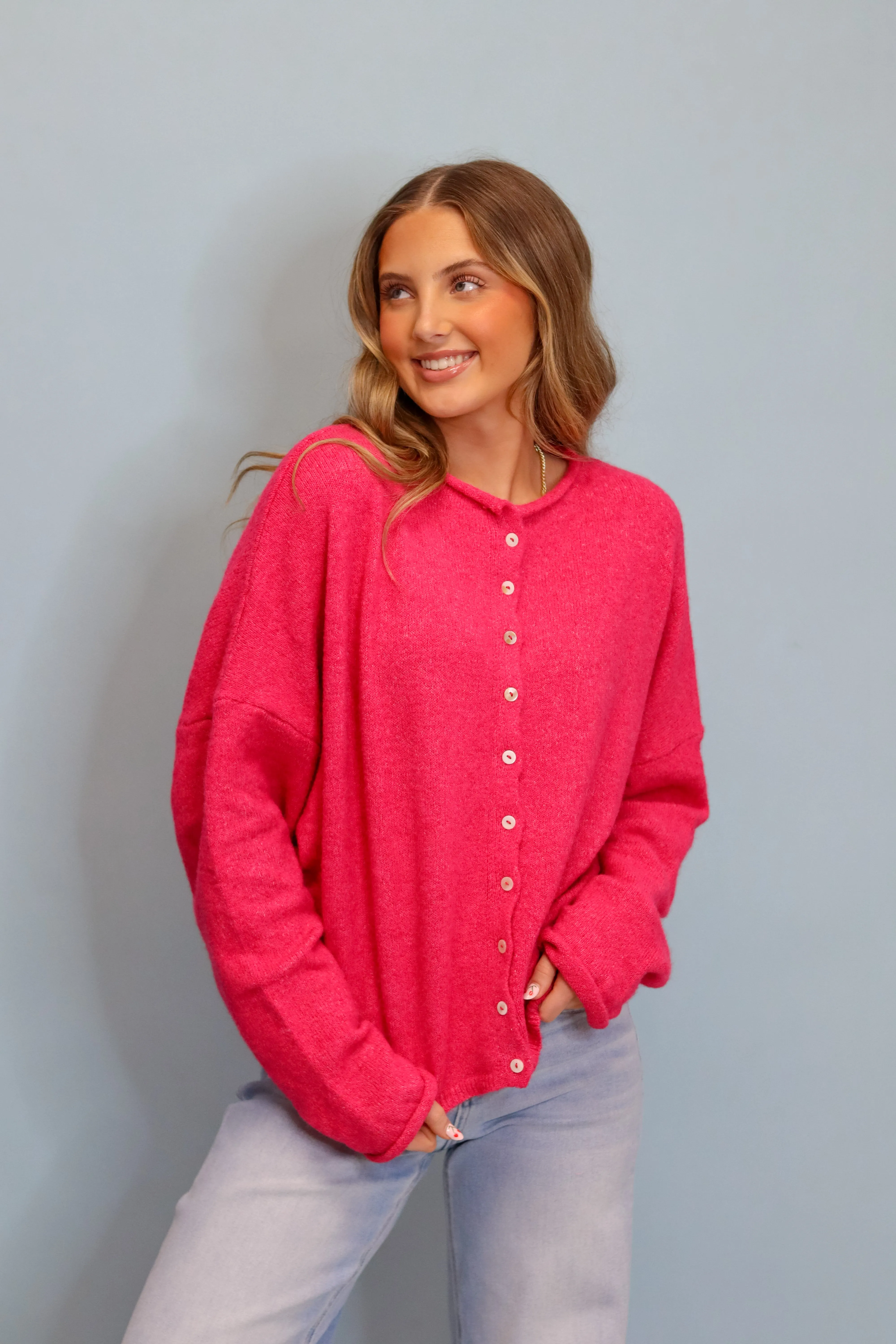 Stay Easy Cardigan - Fuchsia