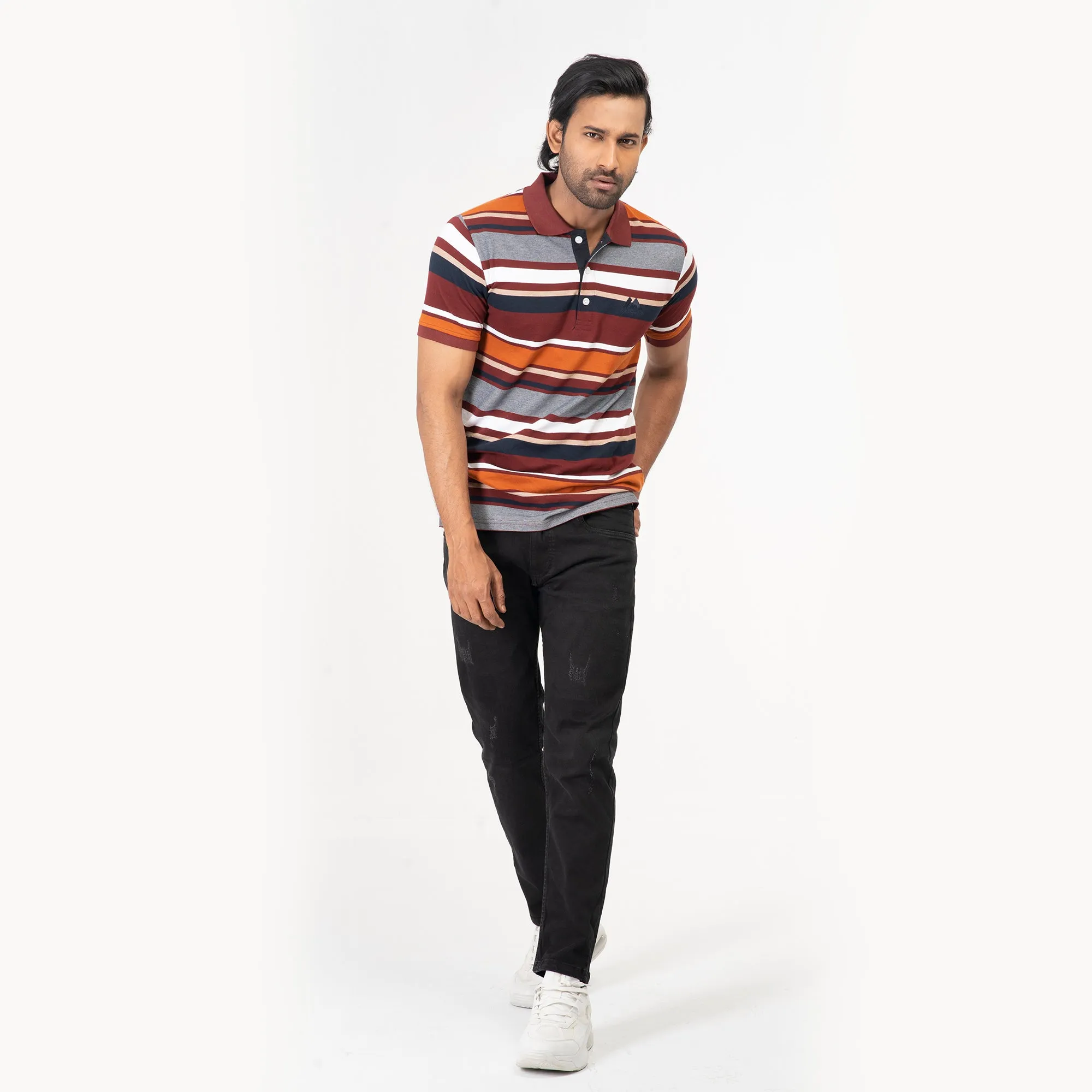 Stripe Polo Shirt -Maroon & Grey
