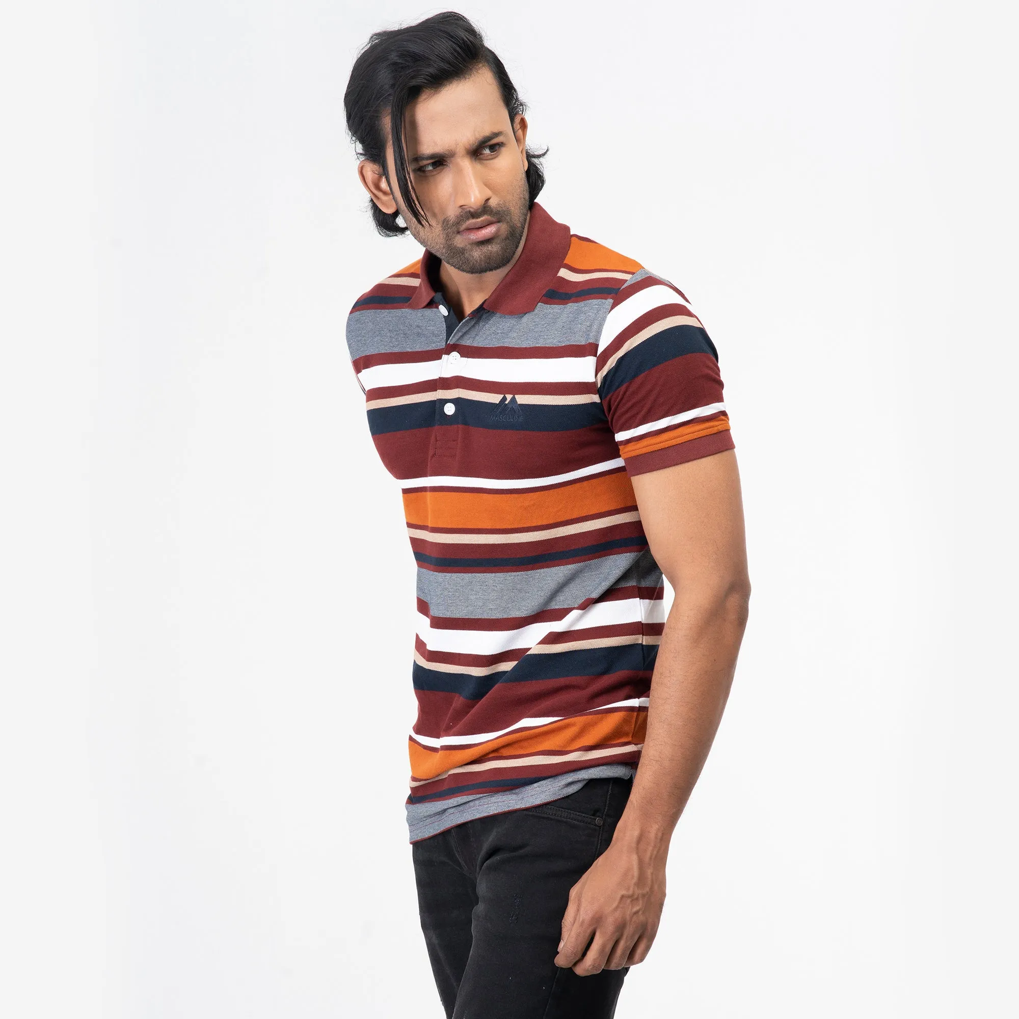 Stripe Polo Shirt -Maroon & Grey