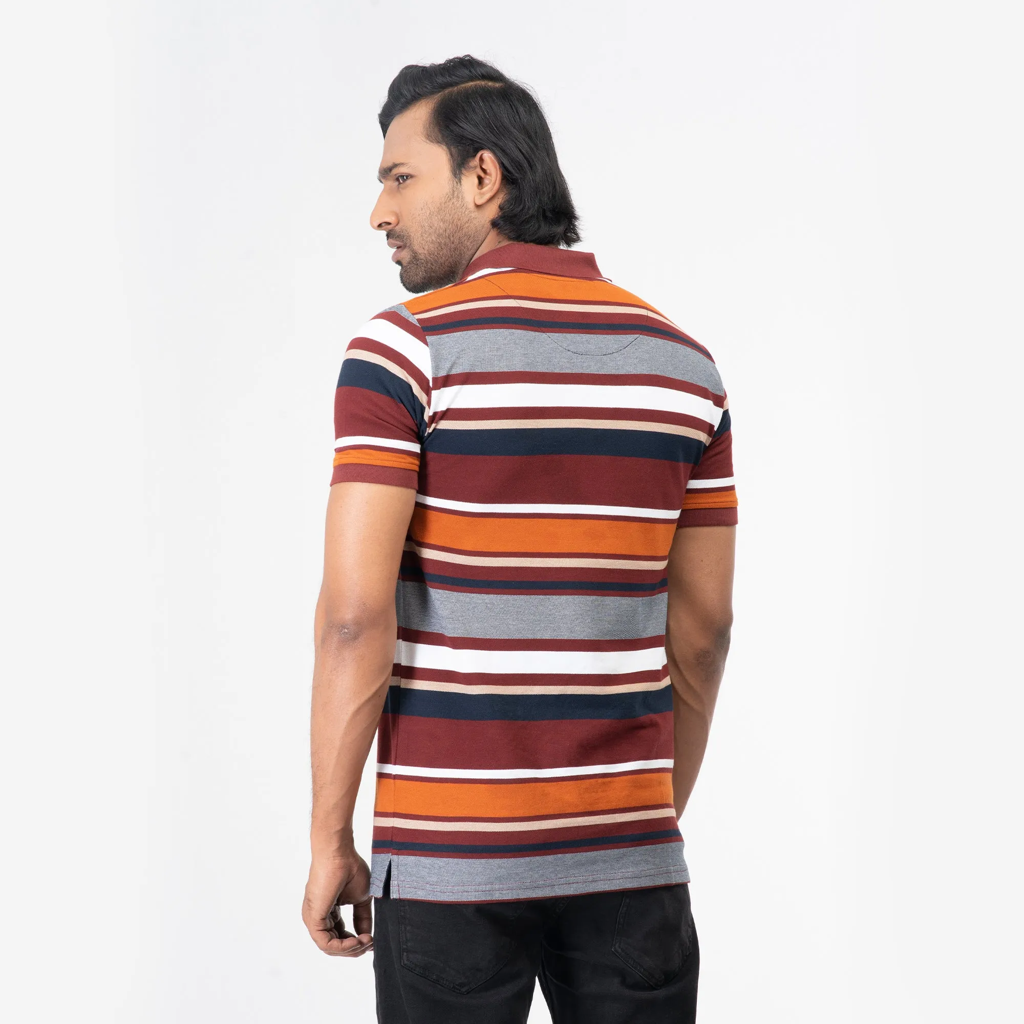 Stripe Polo Shirt -Maroon & Grey