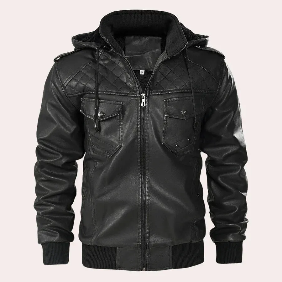Stylish Kyriakos Men's Leather Jacket with Hooded Design