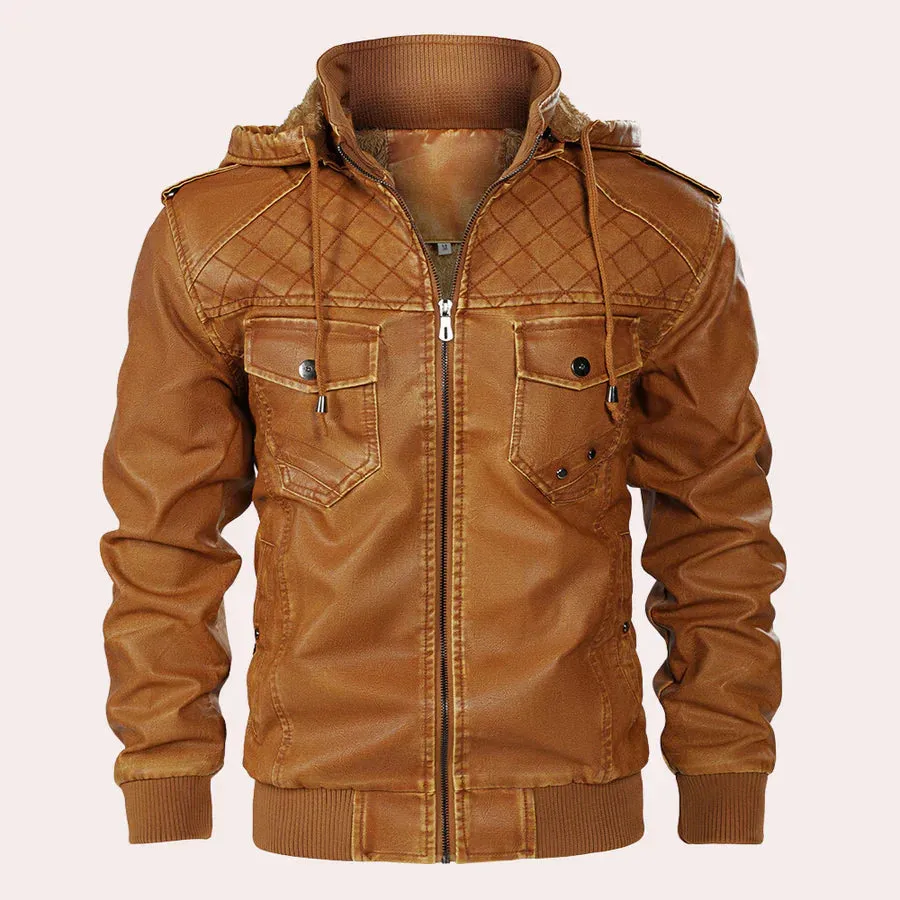 Stylish Kyriakos Men's Leather Jacket with Hooded Design
