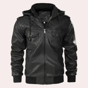 Stylish Kyriakos Men's Leather Jacket with Hooded Design