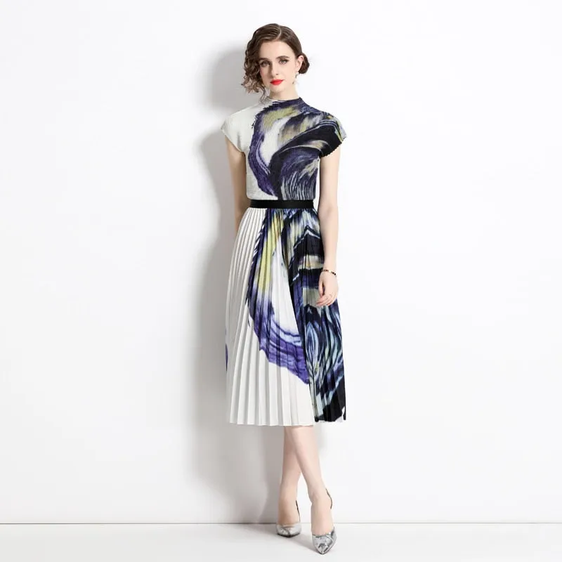 Summer Sets With Skirts Mid Length Suit for Women Slim Fit Two Piece Y2k Elegant Skirt Set Short Sleeve Vacation Outfits