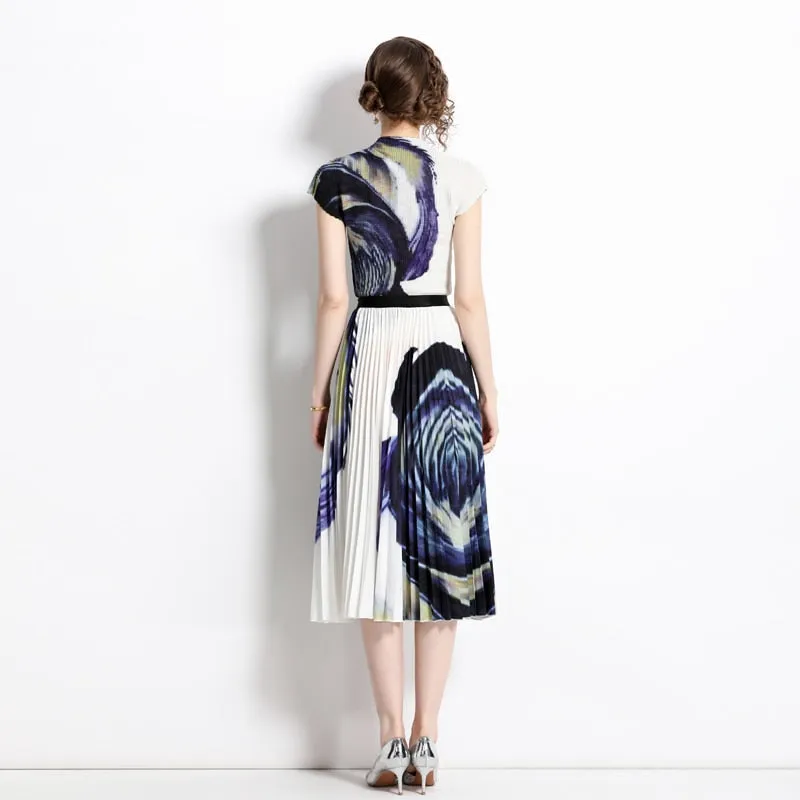 Summer Sets With Skirts Mid Length Suit for Women Slim Fit Two Piece Y2k Elegant Skirt Set Short Sleeve Vacation Outfits