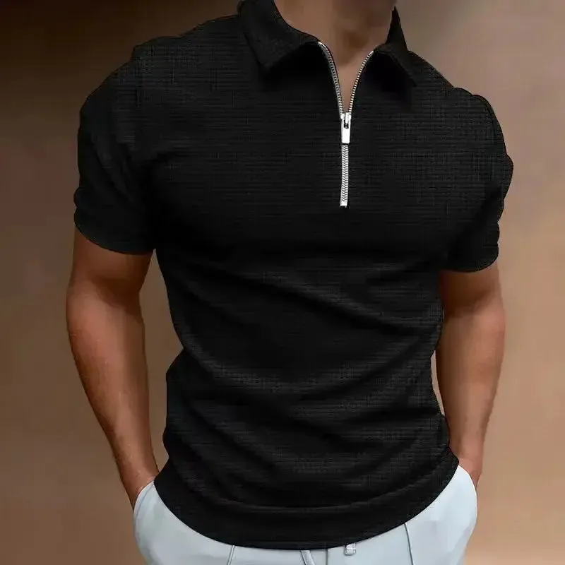 Summer Vibes: Men's Zipper Waffle Polo Shirt