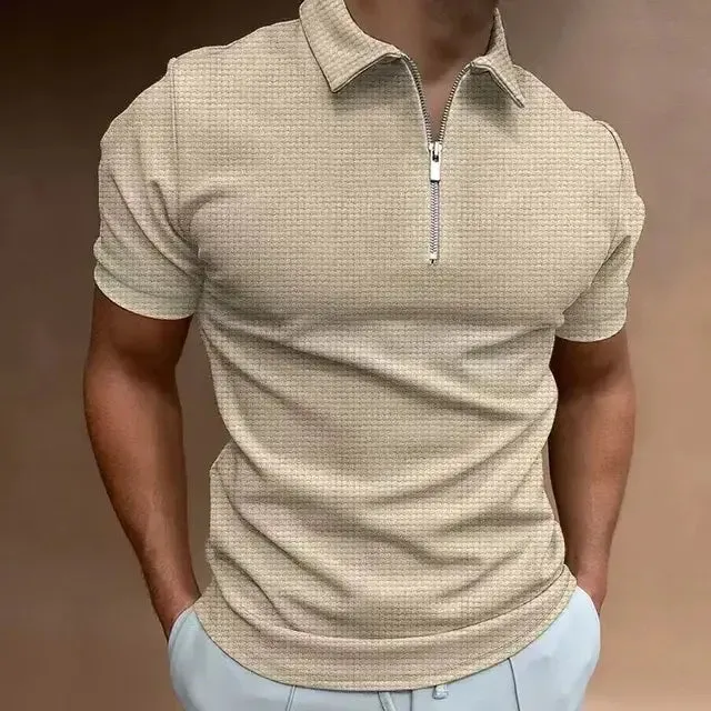 Summer Vibes: Men's Zipper Waffle Polo Shirt