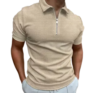 Summer Vibes: Men's Zipper Waffle Polo Shirt
