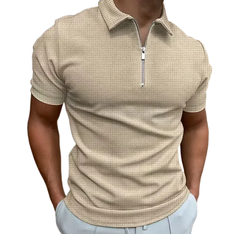 Summer Vibes: Men's Zipper Waffle Polo Shirt