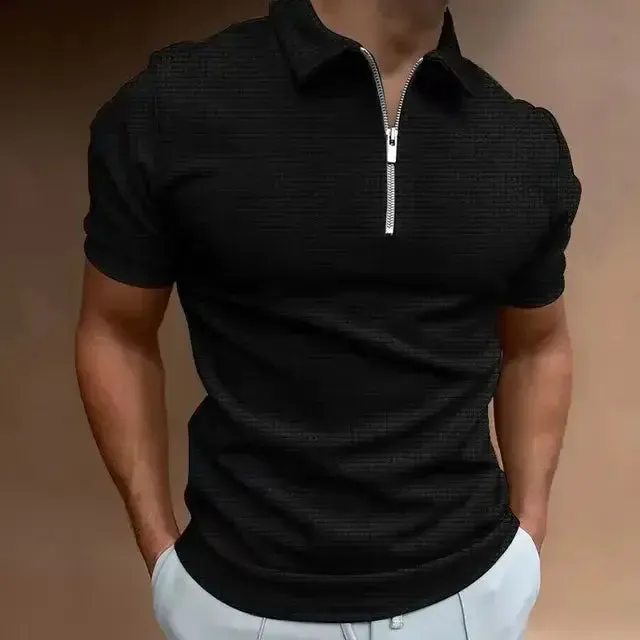 Summer Vibes: Men's Zipper Waffle Polo Shirt