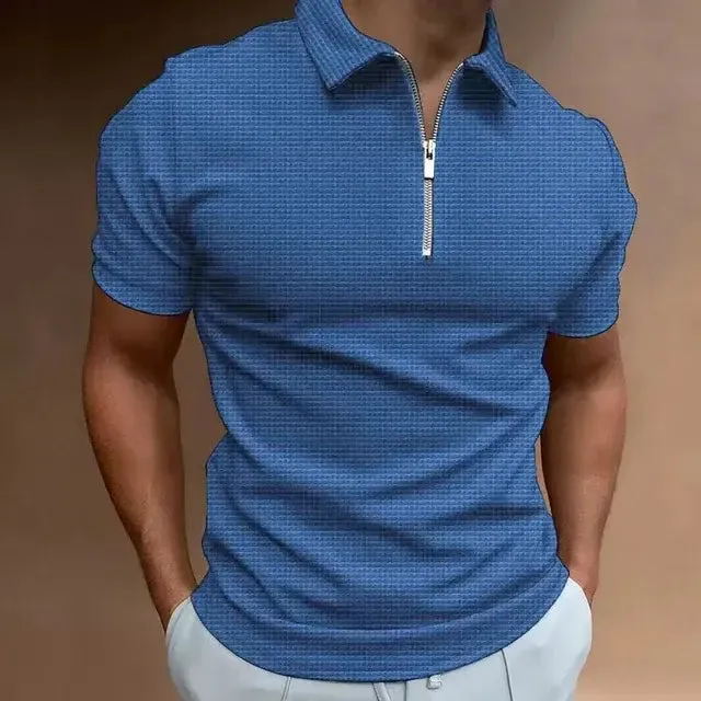 Summer Vibes: Men's Zipper Waffle Polo Shirt