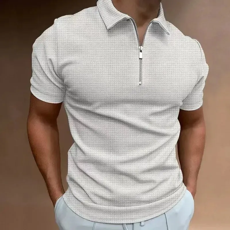 Summer Vibes: Men's Zipper Waffle Polo Shirt