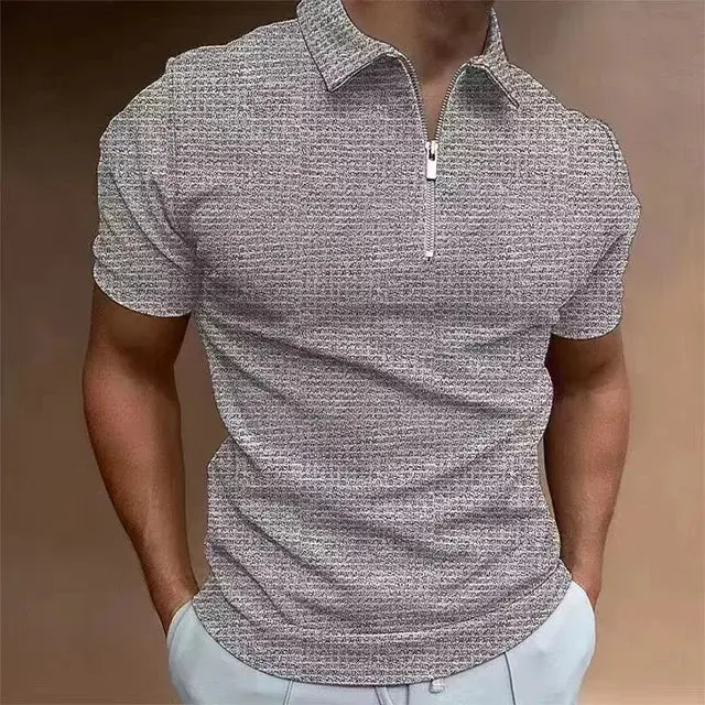 Summer Vibes: Men's Zipper Waffle Polo Shirt