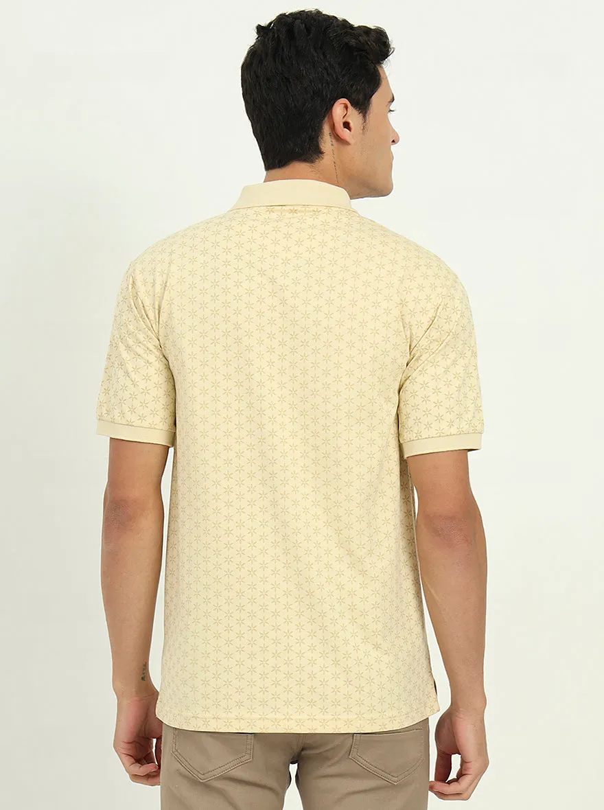 Sun Yellow Printed Regular Fit Polo T-Shirt | Greenfibre