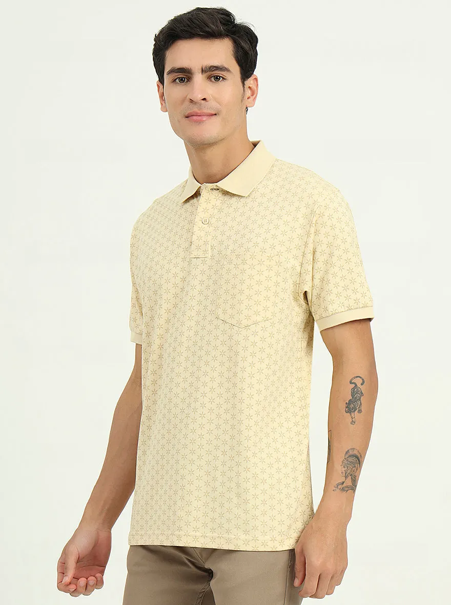 Sun Yellow Printed Regular Fit Polo T-Shirt | Greenfibre