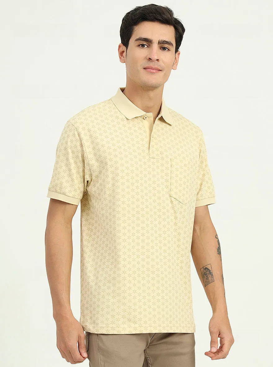 Sun Yellow Printed Regular Fit Polo T-Shirt | Greenfibre