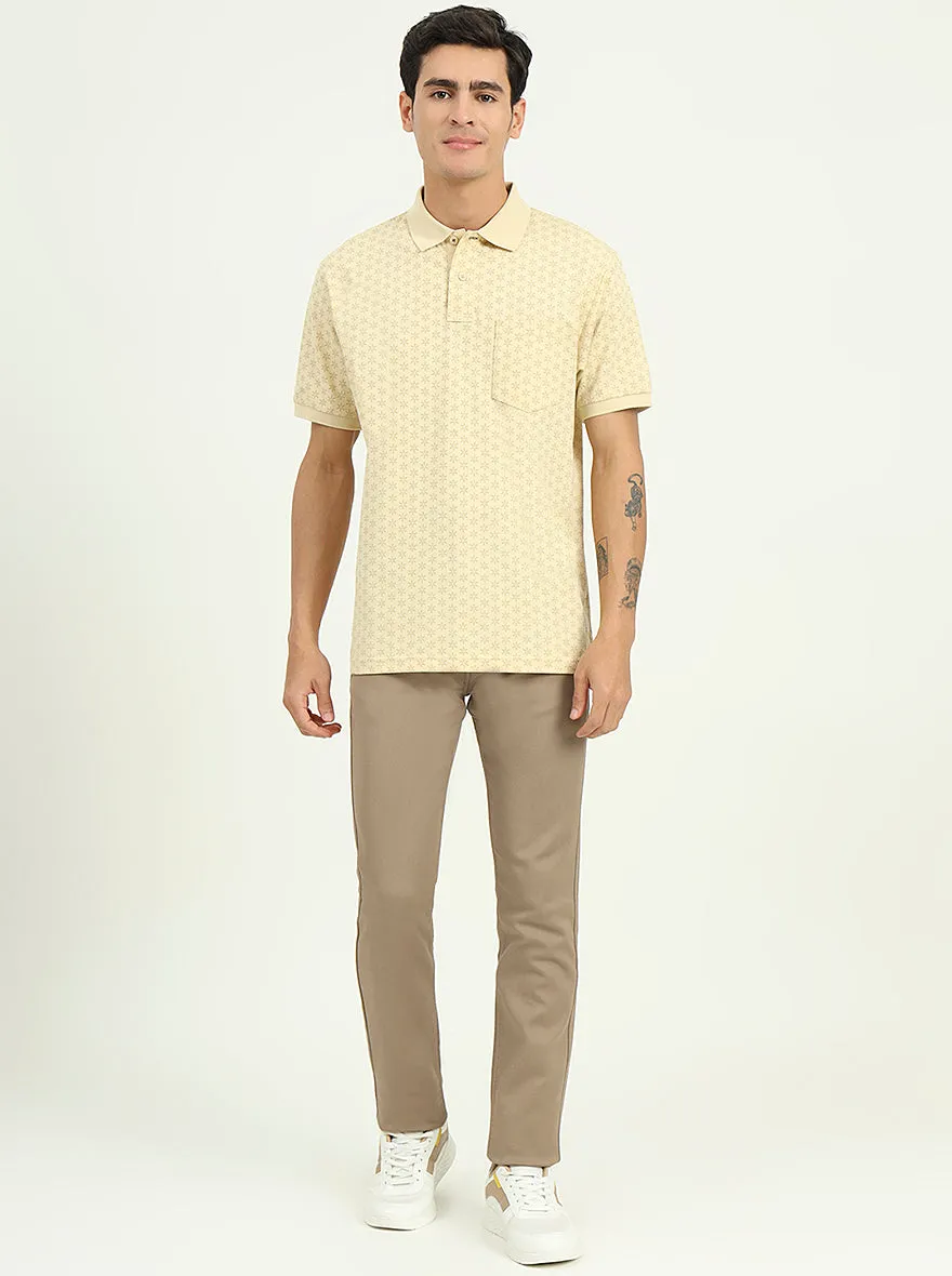 Sun Yellow Printed Regular Fit Polo T-Shirt | Greenfibre