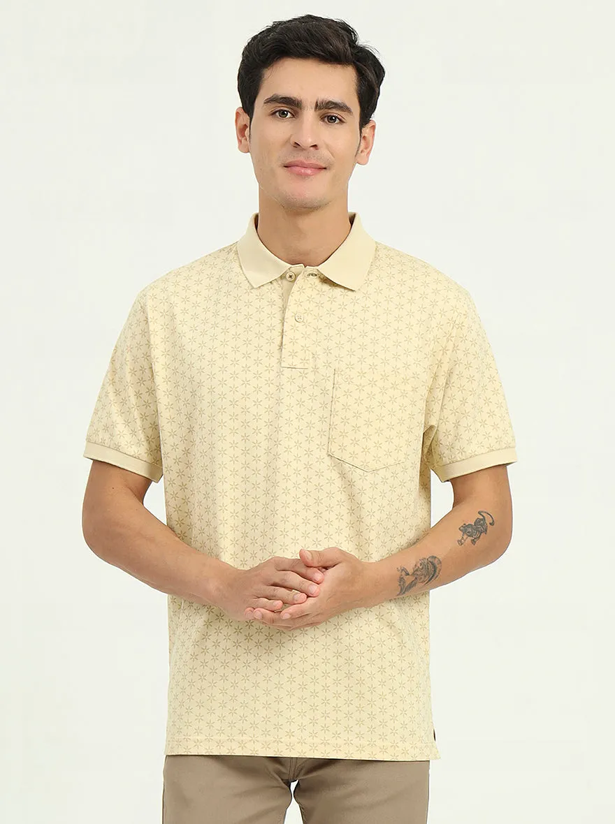 Sun Yellow Printed Regular Fit Polo T-Shirt | Greenfibre