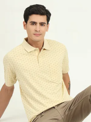 Sun Yellow Printed Regular Fit Polo T-Shirt | Greenfibre