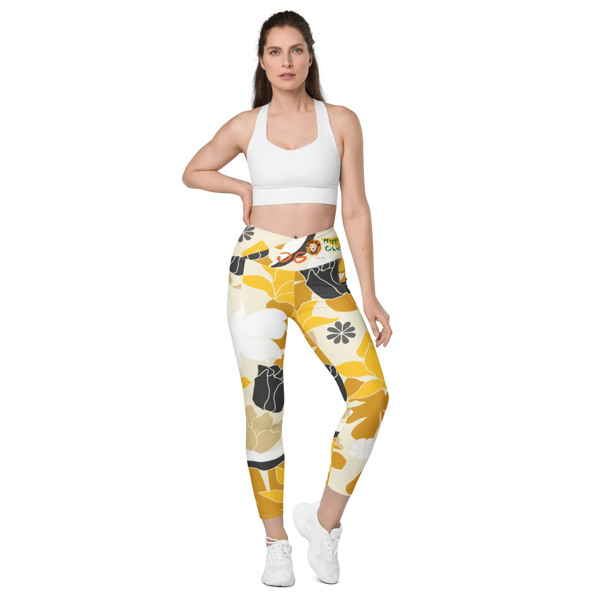 Tan Flowers Crossover Leggings
