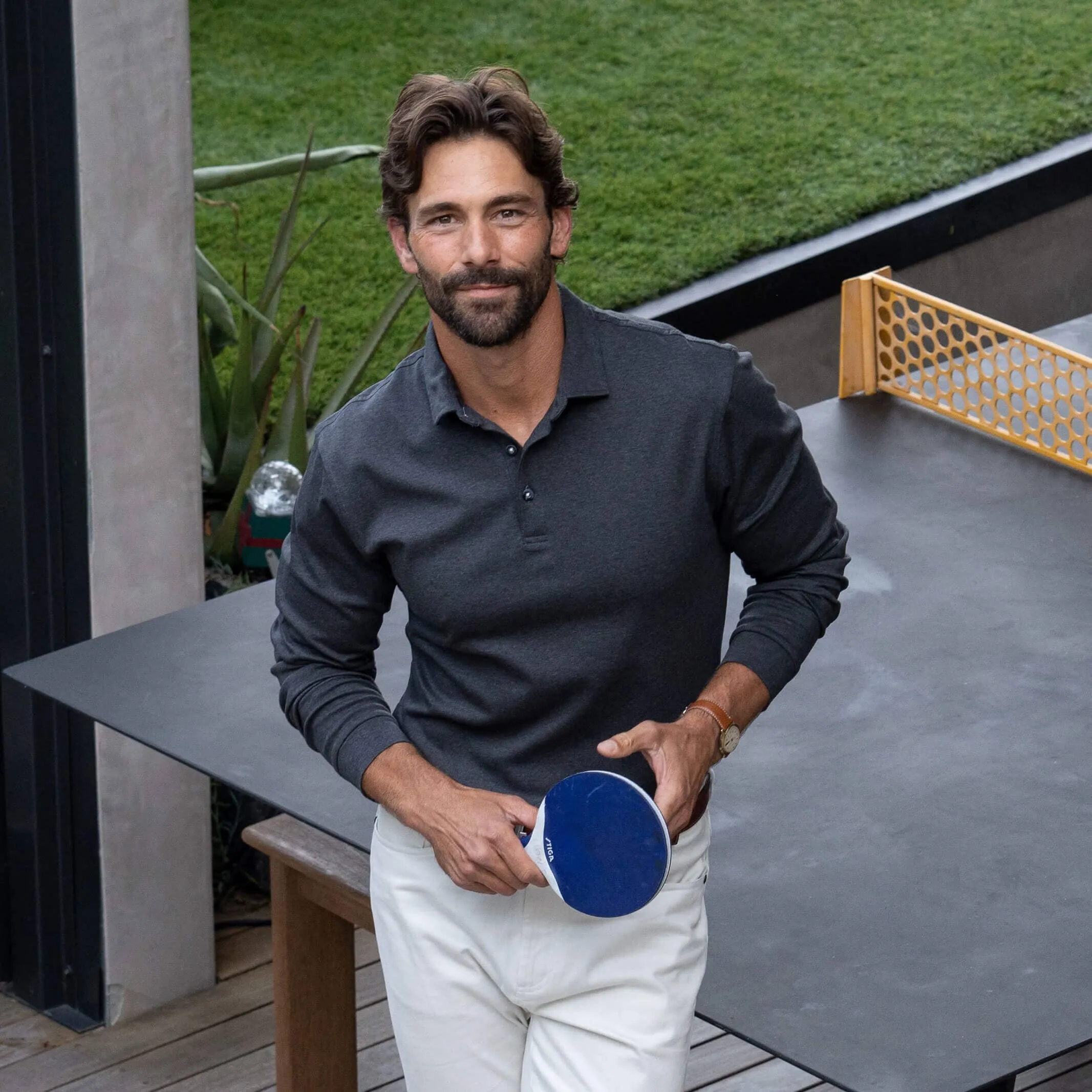 The Charcoal Heather Arlon Knit Long Sleeve Custom Polo
