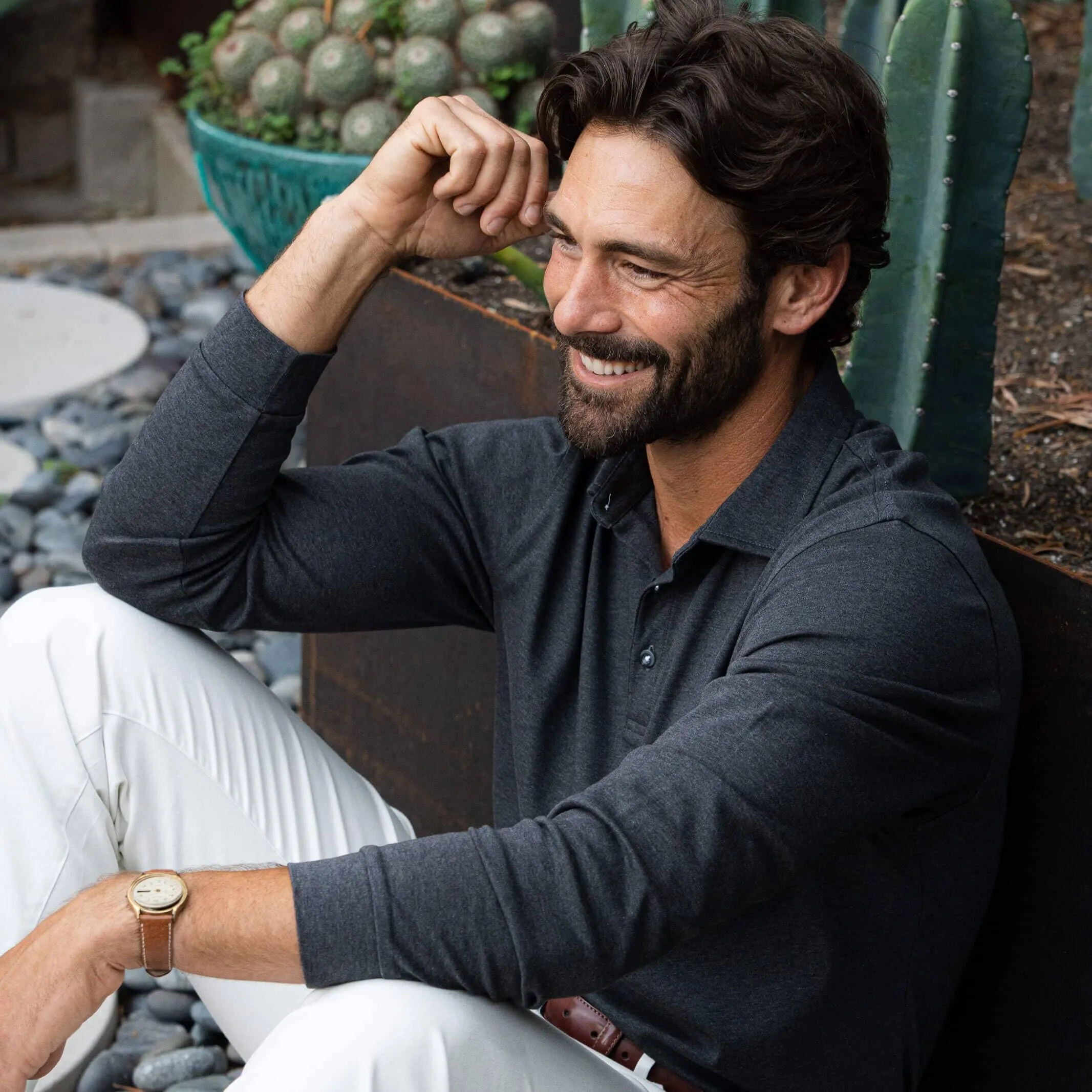 The Charcoal Heather Arlon Knit Long Sleeve Custom Polo